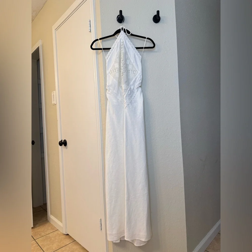 Abercrombie & Fitch Ivory Crochet Halter Maxi Dress